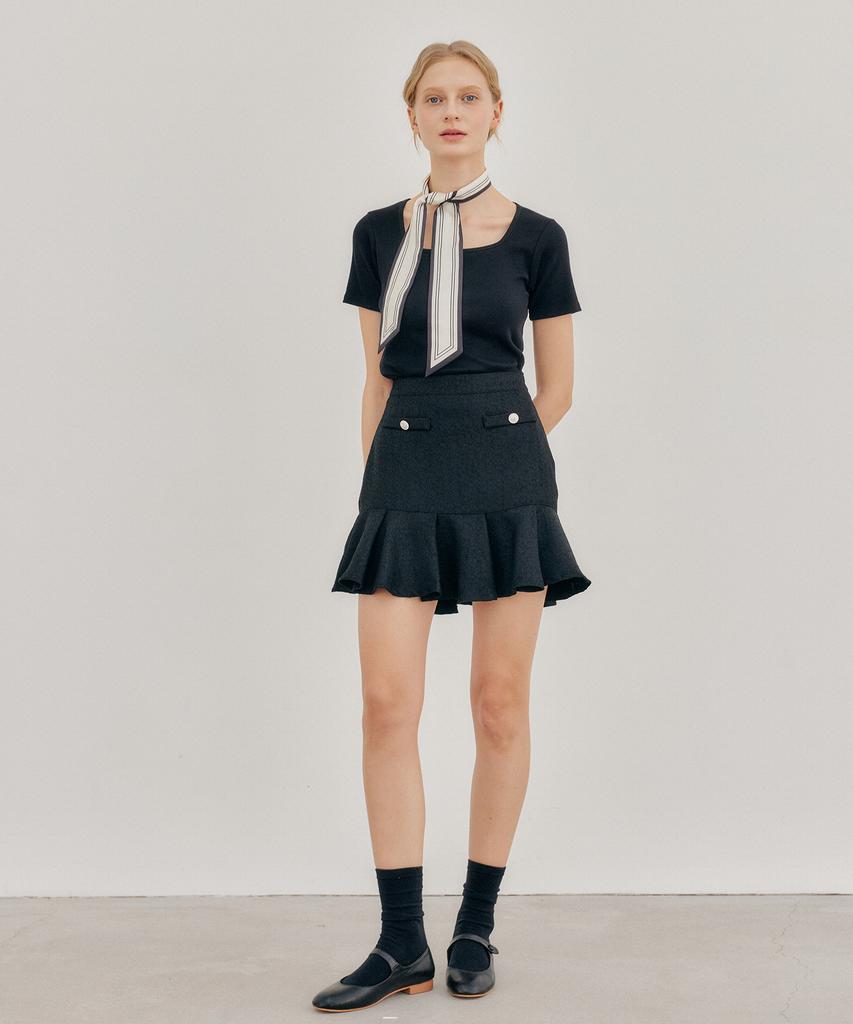 YUPPE Tweed Shirring Skirt_Black