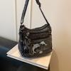 Vintage Denimtasche Damen Mehrschichtig Kleine Tasche Bestickt Schulter Crossbody-Tasche