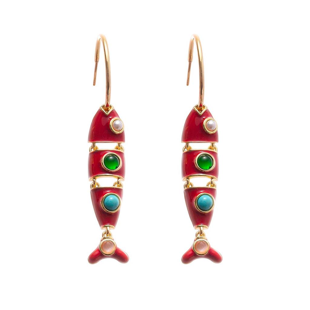 Stainless Steel Fish Tassel Pendant Earrings & Necklace Set - Women's Light Luxury Jewelry