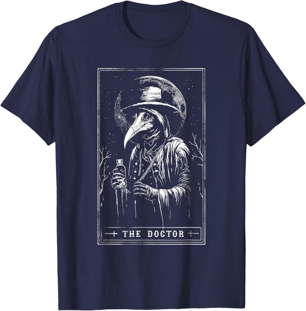 Pestdoktor Tarotkarte Grafik T-Shirt Herren Lässig Kurzarm Baumwolle T-Shirt Reise