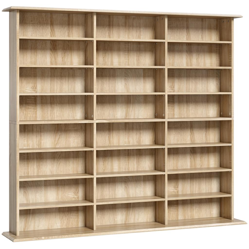 CD/DVD Storage Unit, 1032 CDs / 594 DVDs, 24 Compartments, 18 Adjustable Shelves, Oak