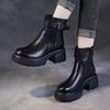 Women's Chelsea Boots Winter Plush Lined Chunky Platform Round Toe Ankle Boots with Metal Buckle Strap and Side Zipper