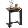 Nesting Side Tables Set of 3, C-Shaped Snack Side Tables with Steel Frame for Sofa Couch and Bed, Rustic Brown