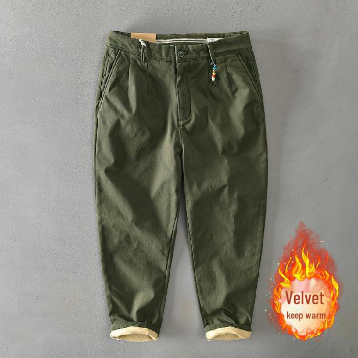 Men's Plus Velvet Thickened Japanese Style Casual Pants for Autumn/Winter
