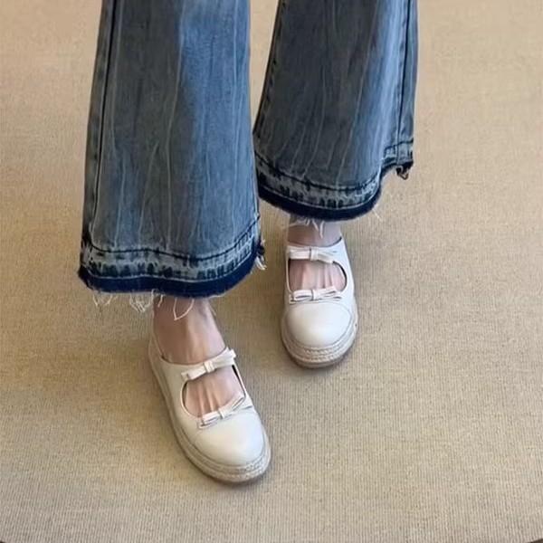 Soft leather version~ bow thick-soled heightening half slippers women's 2025 new casual versatile light mouth one-pedal single shoes