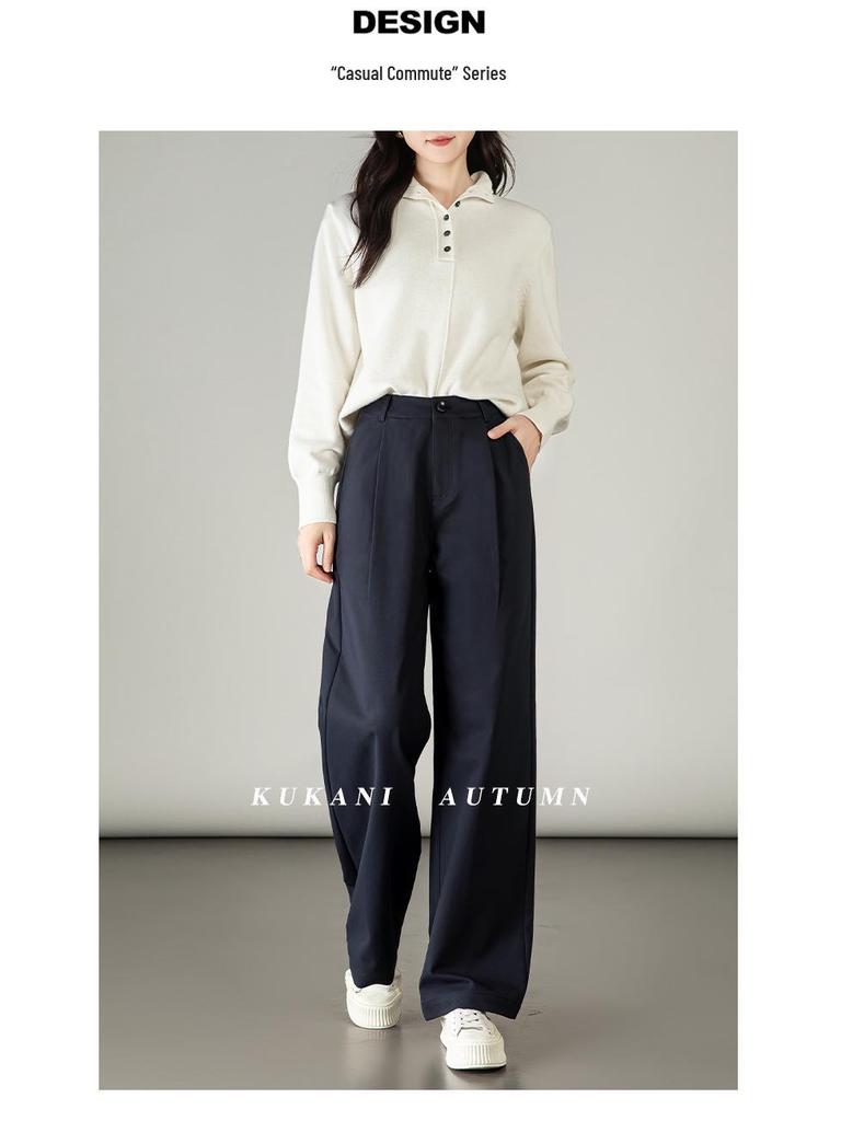 2025 Autumn Women's High-Waisted Wide-Leg White Casual Pants