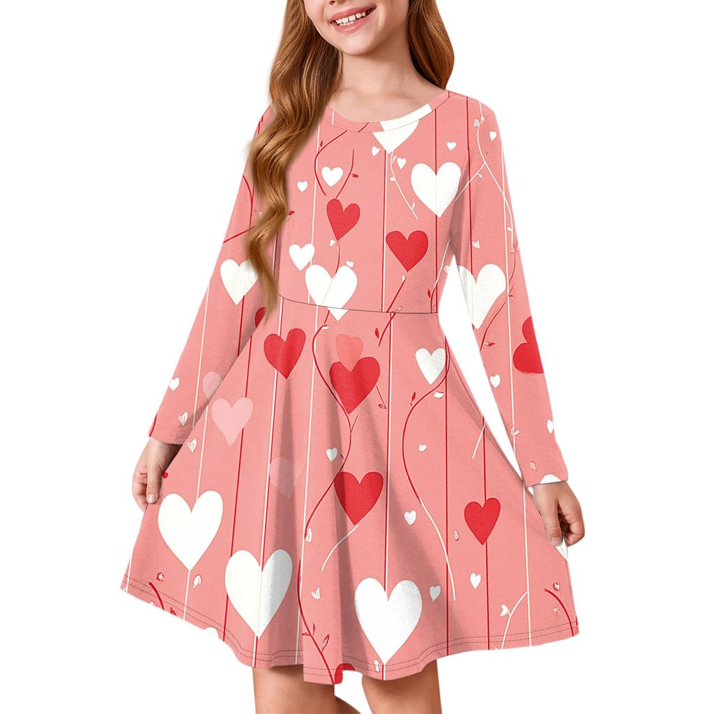 Girls' Summer Princess Dress - Long Sleeve A-Line T-Shirt Dress Valentine's Day