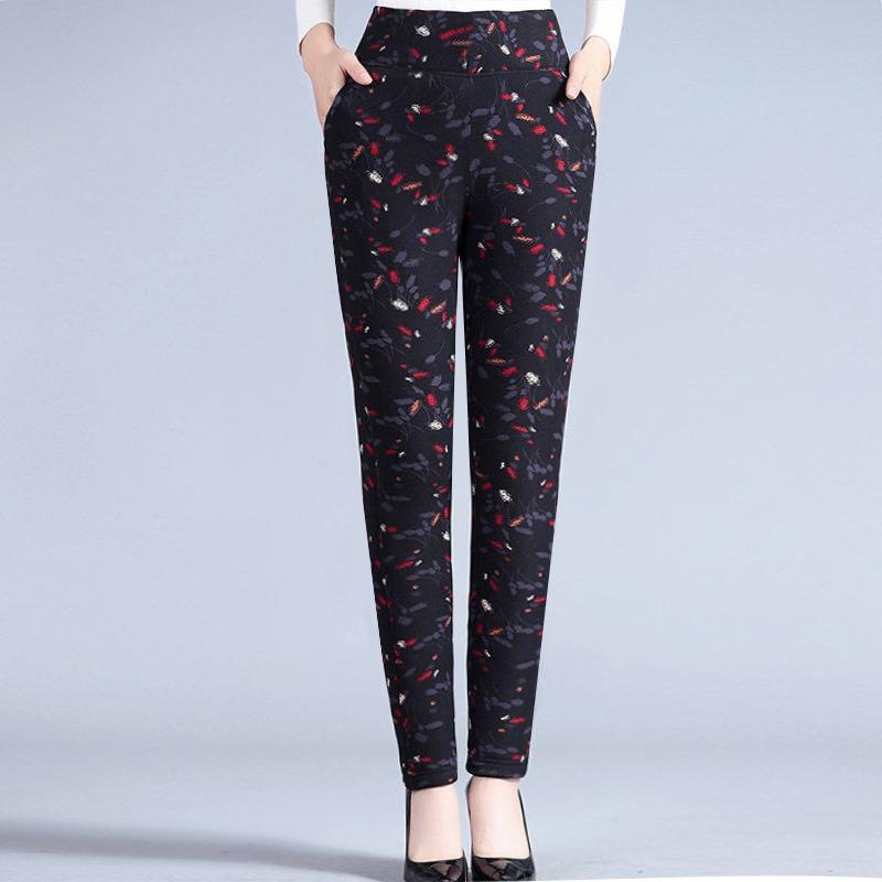 Thickened High-waisted Cotton Pants, Female Grandma Pants, Winter Outer Wear Leggings, Medium and Old Mother Warm and Slim Body Pants
