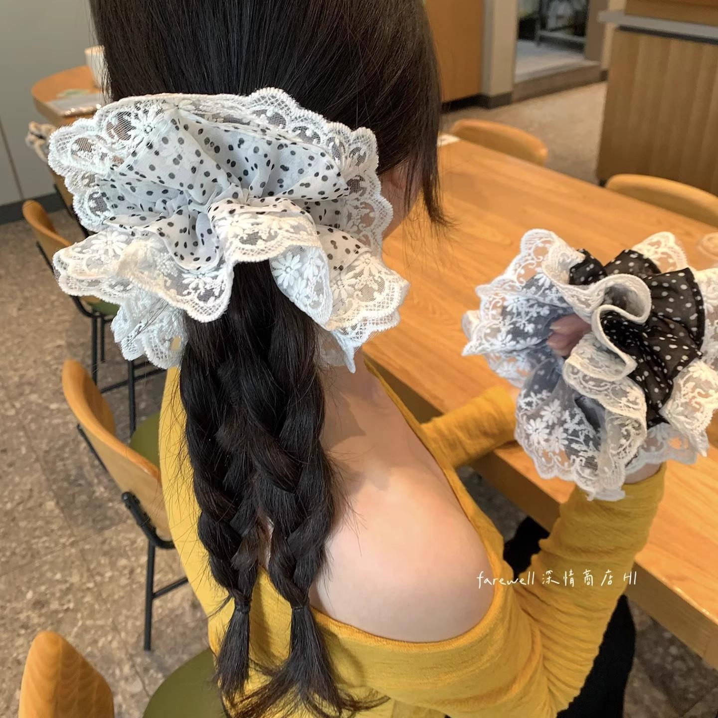 

Double-layer lace hair band for women s high-end sense of foreign style fashion large intestine ring lazy headgear hair accessories