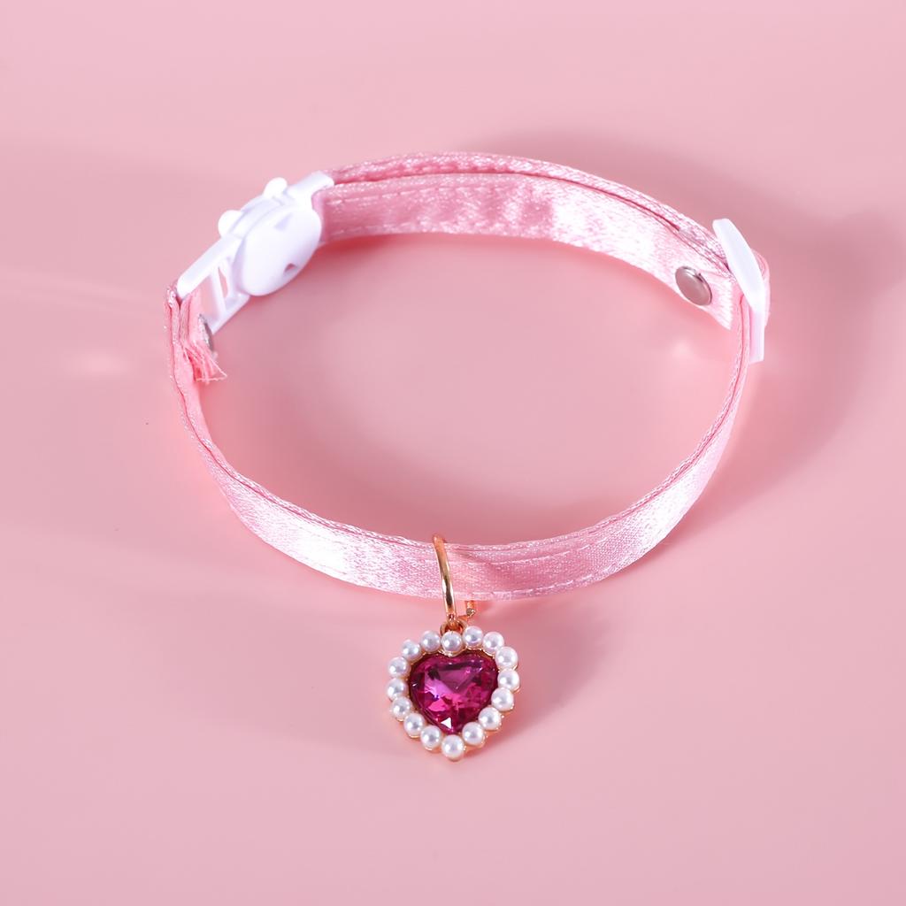Pet Heart Pendant Collar for Cats, Anti-Choking Design, Double-Layer Pearl Heart Pendant Necklace for Princess Kittens and Puppies