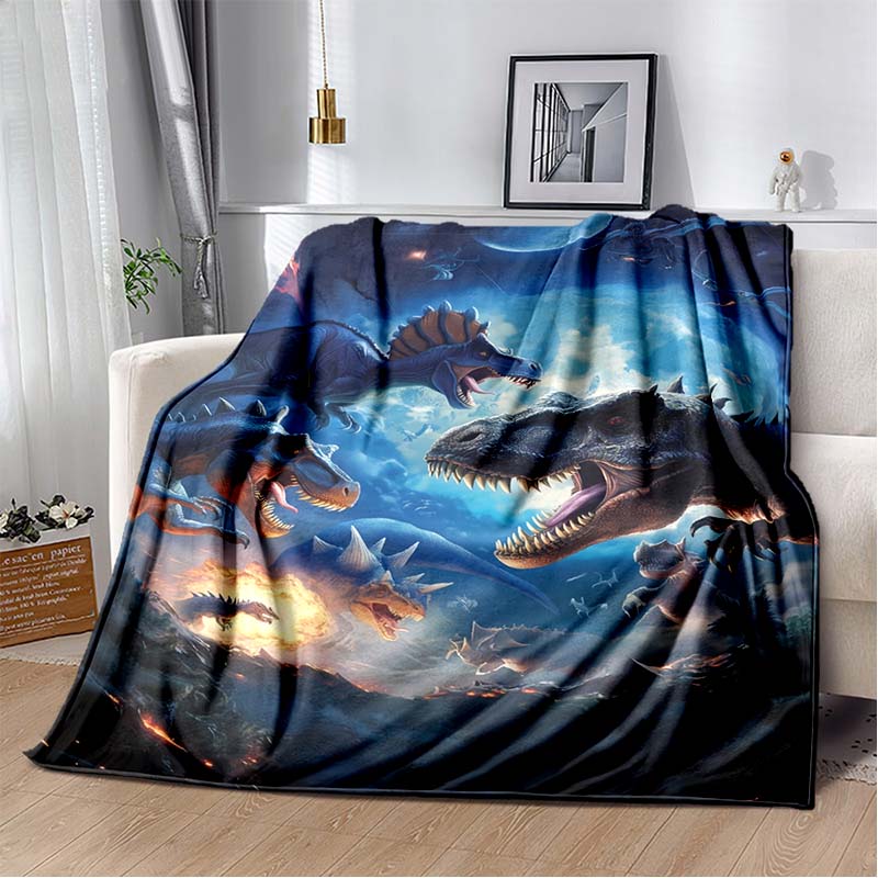 Fire T-Rex Dinosaur Print Flannel Blanket, Kids Prehistoric Throw Blanket