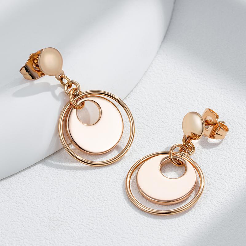 Wbmqda Einzigartige Glänzende Doppelte Creolen Ohrstecker für Damen 585 Roségold Farbe Party Feiner Täglicher Schmuck Vintage Accessoires