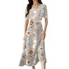 Damen Casual Fashion Gradient Print V-Ausschnitt Kurzarm Taille Langes Swing Kleid
