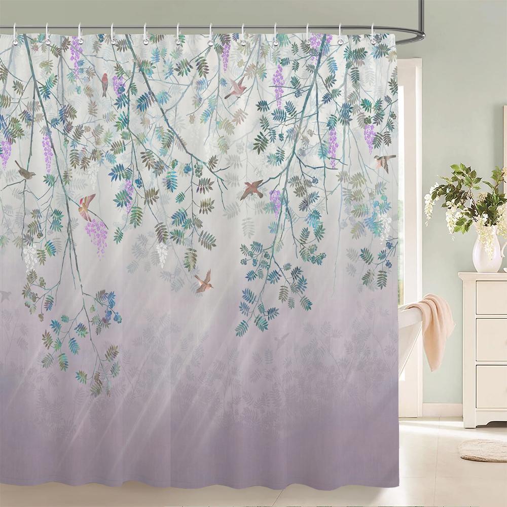 

3D Shower Curtain Flowers Plant Printed Waterproof Bathroom Curtain With Hooks Polyester Bath Screen Home Decoration Curtain W60H190(CM)-1 Pcs
