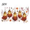 Seasonal Window Art Autumn Maple Leaf And Lantern Static Sticker, Double Sided PVC Waterproof Stickers Decals, Removable Electrostatic Glass