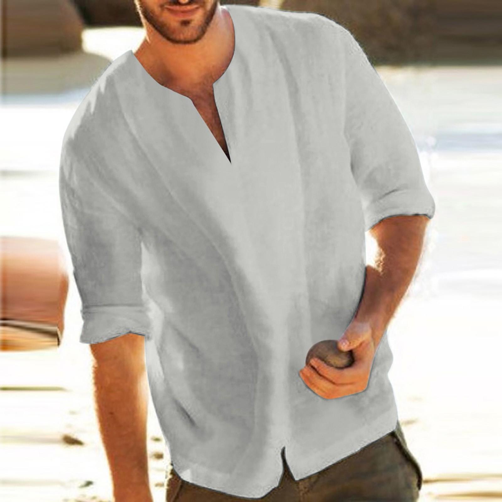 

Мужские мешковатые однотонные футболки из смеси хлопка с v-образным вырезом три четверти, топы, блузки XXXL