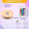 Rechargeable Wooden Round LED Base 16 Kinds of Light Effect with Remote Control Crystal Glass Artwork Display Lamp Holder Brown