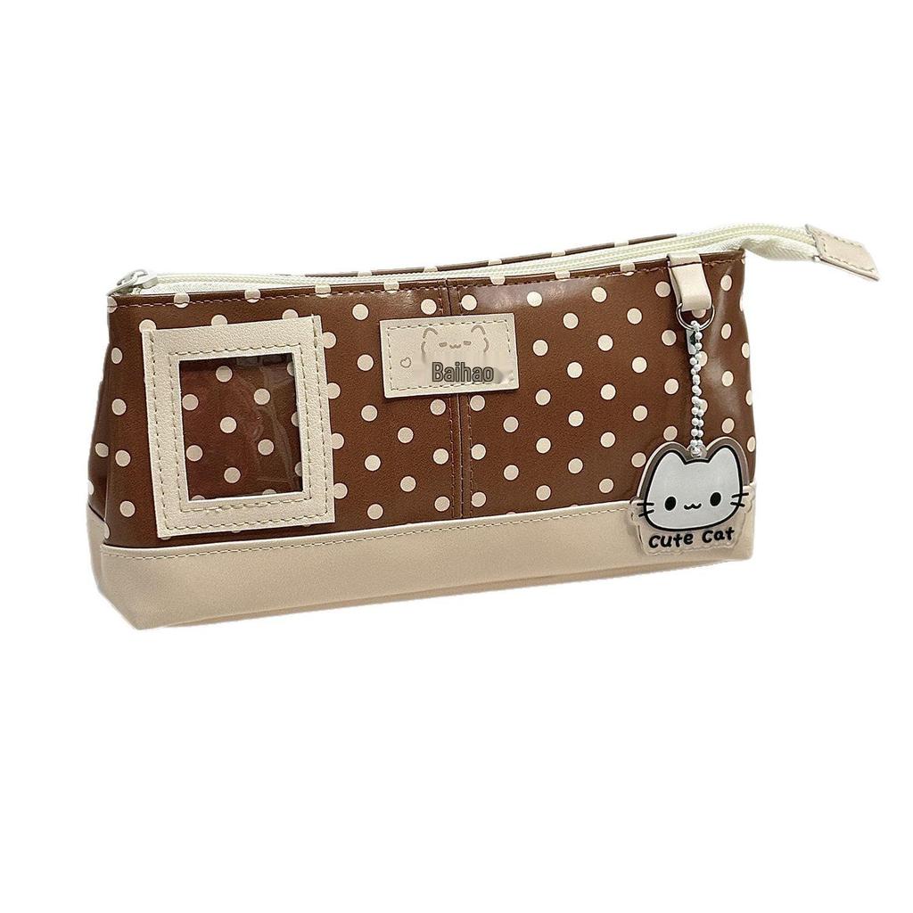 Xiaohongshu Braune Katze Cartoon Federmäppchen, Japanischer Stil, Multifunktionale PU Schreibwarentasche.