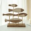 Retro Meeresstil 3D Holzschwarm von Fischen Dekorationen Kreativ Mediterran Handgeschnitzt Schreibtischornamente DIY Bar Heimdekor