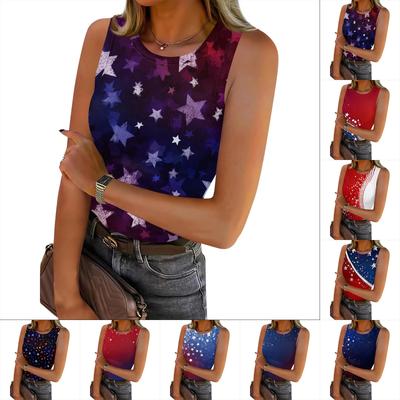 Women's Summer Fashionable Casual Independence Day Printed Round Neck Sleeveless Top Fitted Vest