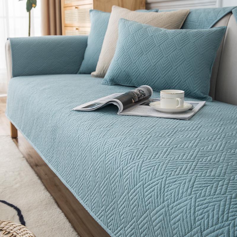 Double-Sided Cotton Washed Quilted Sofa Cushion Nordic Modern Simple Plain Embroidered Leather Sofa Cushion Towel