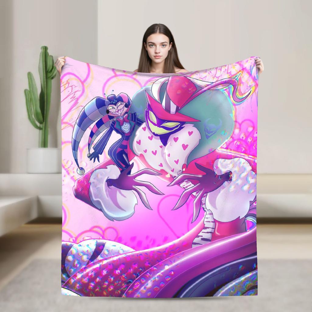 Loona Don't Care Dark Coral Fleece Plush Throw Blankets Helluva Boss Anime Blankets for Sofa Outdoor Ultra-Soft Bedding Throws