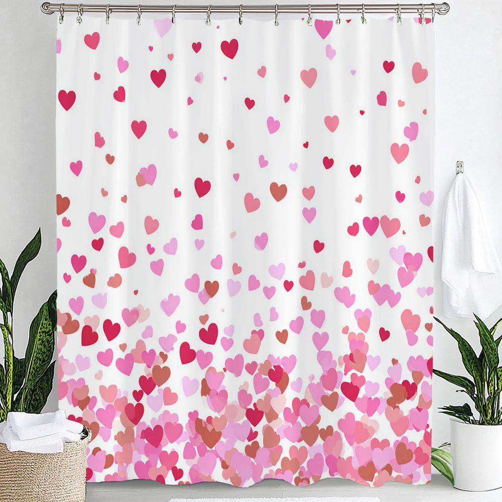 

1pc Romantic Pink Love Print Waterproof Shower Partition Privacy Hanging Curtain with 12 Hooks Multiple Size Machine Washable 90x180cm-35x70in