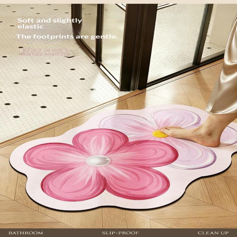 Flower Shaped Bath Mat Bathroom Super Absorbent Foot Mats Non-Slip Quick Dry Shower Pad Toilet Carpet Doormat Washable