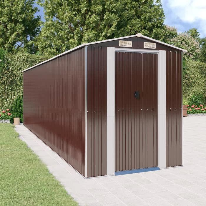 3147466 vidaXL Garden Shed Dark Brown 192x689x223 Cm Galvanized Steel