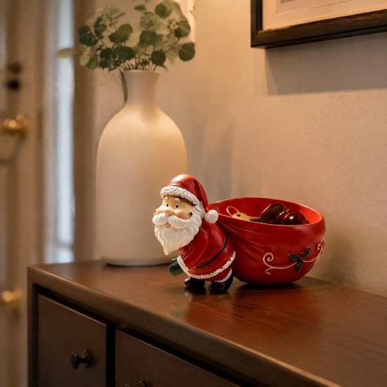 Holiday Home Table Centerpiece Santa Claus Candy Bowl, Resin Christmas Desktop Organizer, Decorative Fruit Dish, Bowl Creative Storage for Tabletop