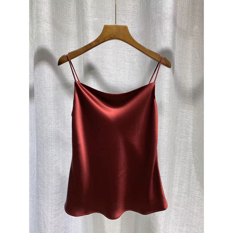 

Multicolor Glossy Acetate Cami Inner wear Base Women Satin Drape Feminine Loose Outer Wear Elegant Burgundy M