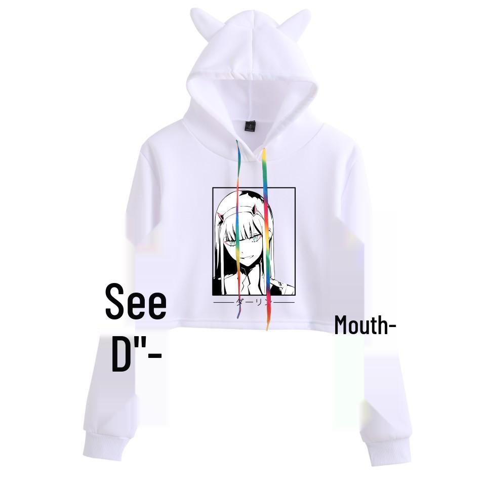 Japanese Anime Zero Two "Darling in the Franxx" Cat Ear Cropped Hoodie