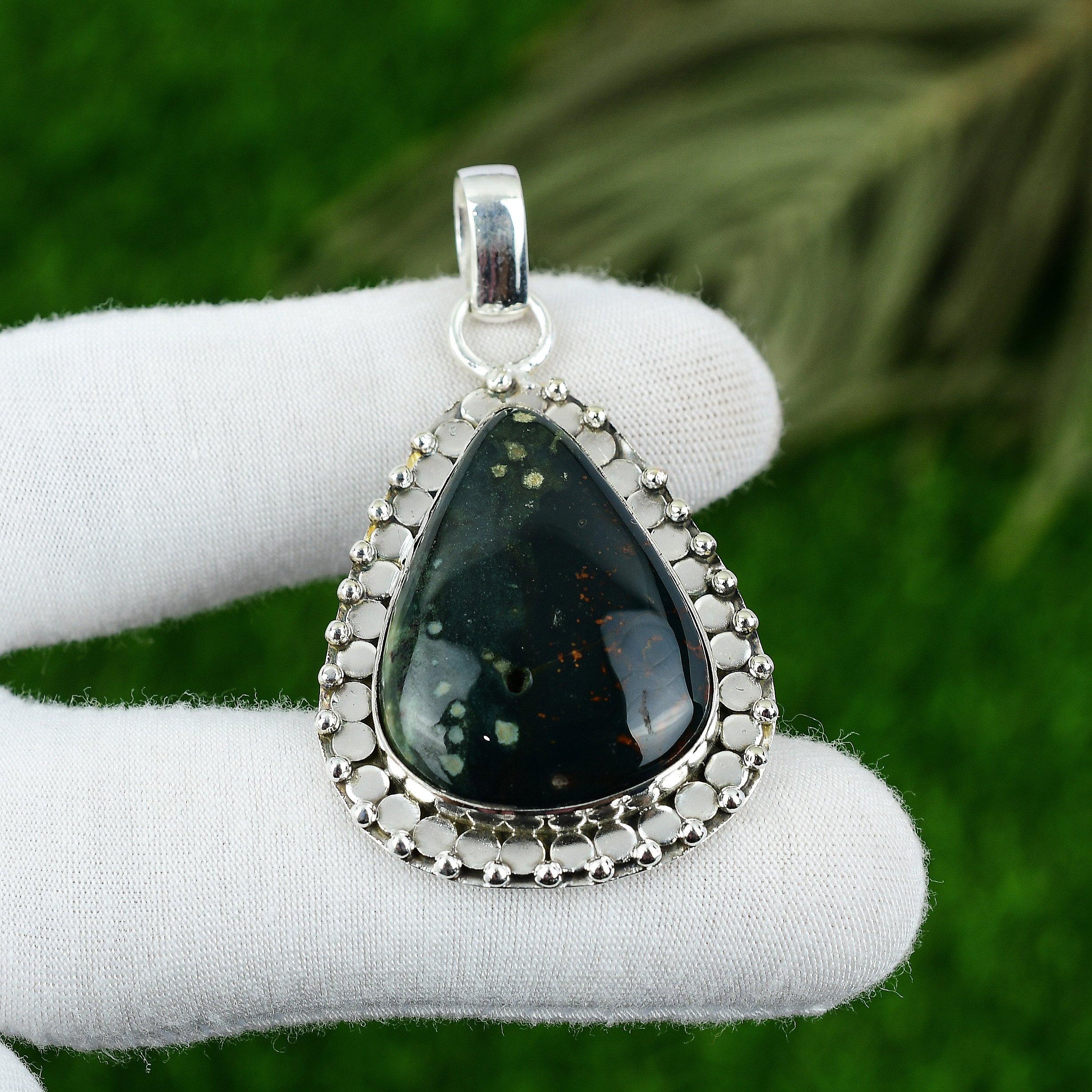 

Natural Bloodstone Gemstone Pendant 925 Sterling Silver Indian Jewelry For Women
