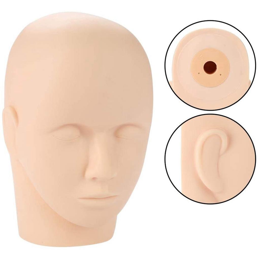 Rubber Mannequin, Soft Silicone Practice Training Head with Texture, for Makeup, Eyelash Extension, Massage