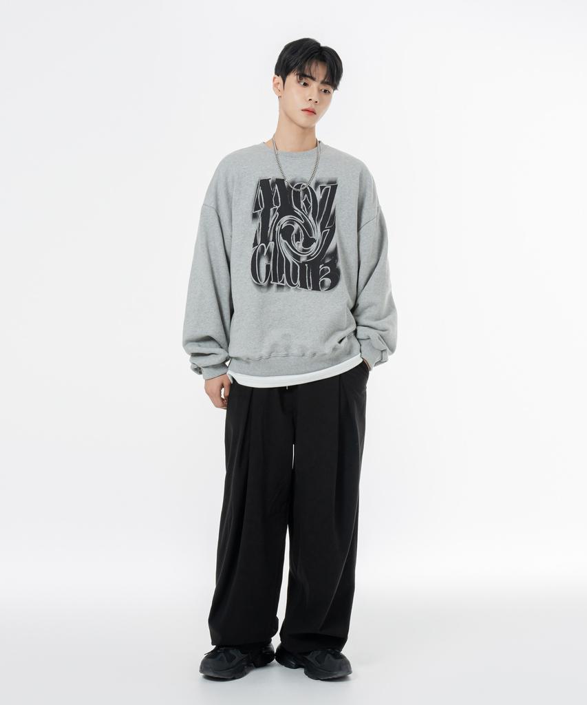 MOZMOZ [Set] Chaos Corduroy Oversized Sweatshirt Set-Up Gray