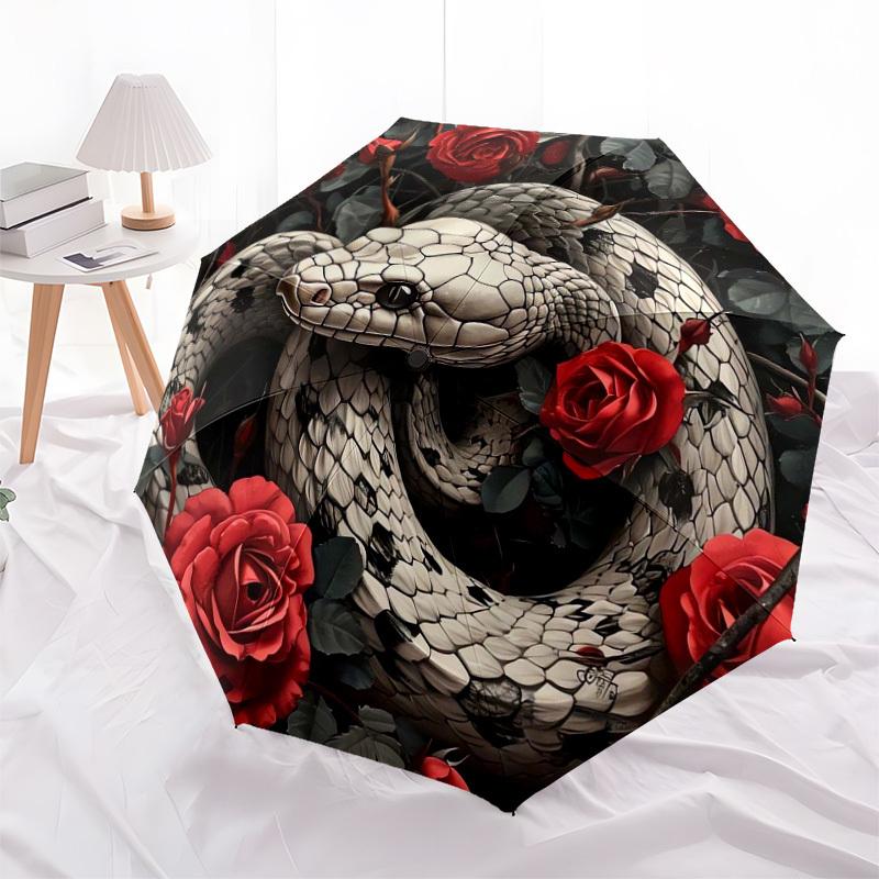 1pc Snake and Roses Circular Artwork Umbrella with Plastic Handle,Suitable for All Seasons Home Travel Outdoor UmbrellaDD1636