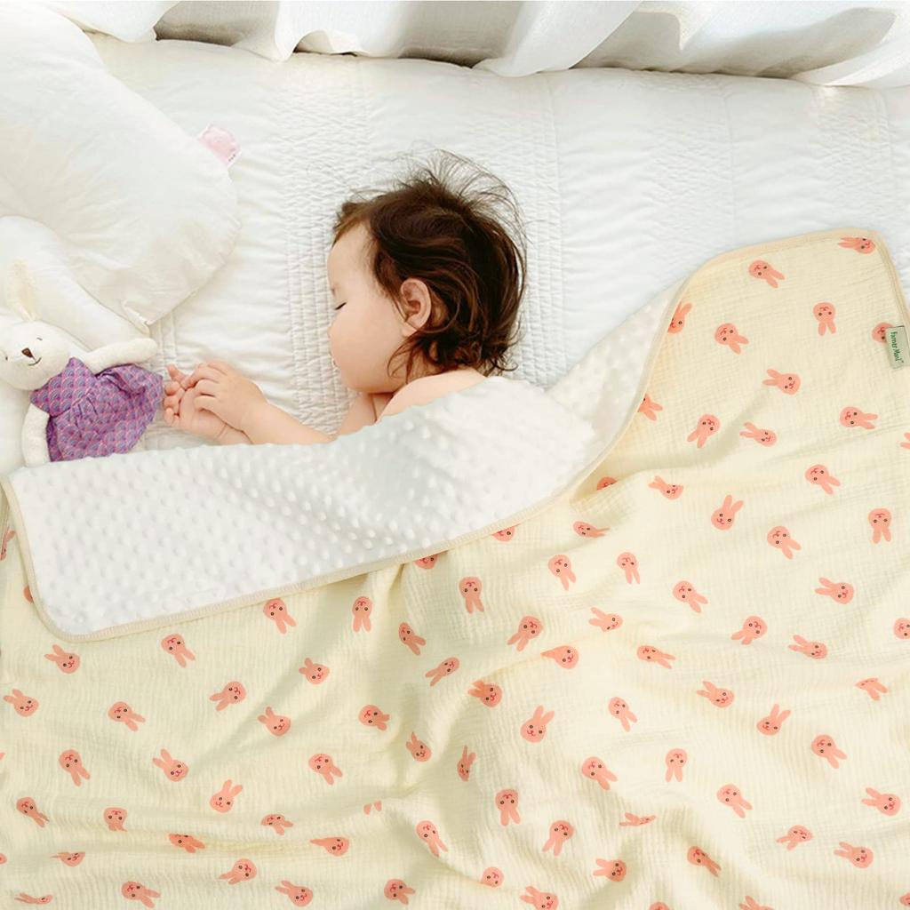 Mjukt Minky-prickigt Dubbelvävt Babyullstyg med Gasväv på Framsidan och Konvexa Baby Lämpligt för Affärer en Filt, Filt, 115X100CM, Baksida, Ludd,