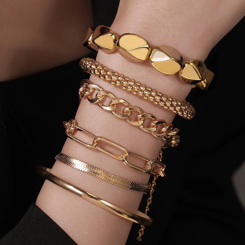European and American hand jewelry sweet and cool multi-portrait imitation pearl bracelet set personalized NK Cuban chain jewelry women