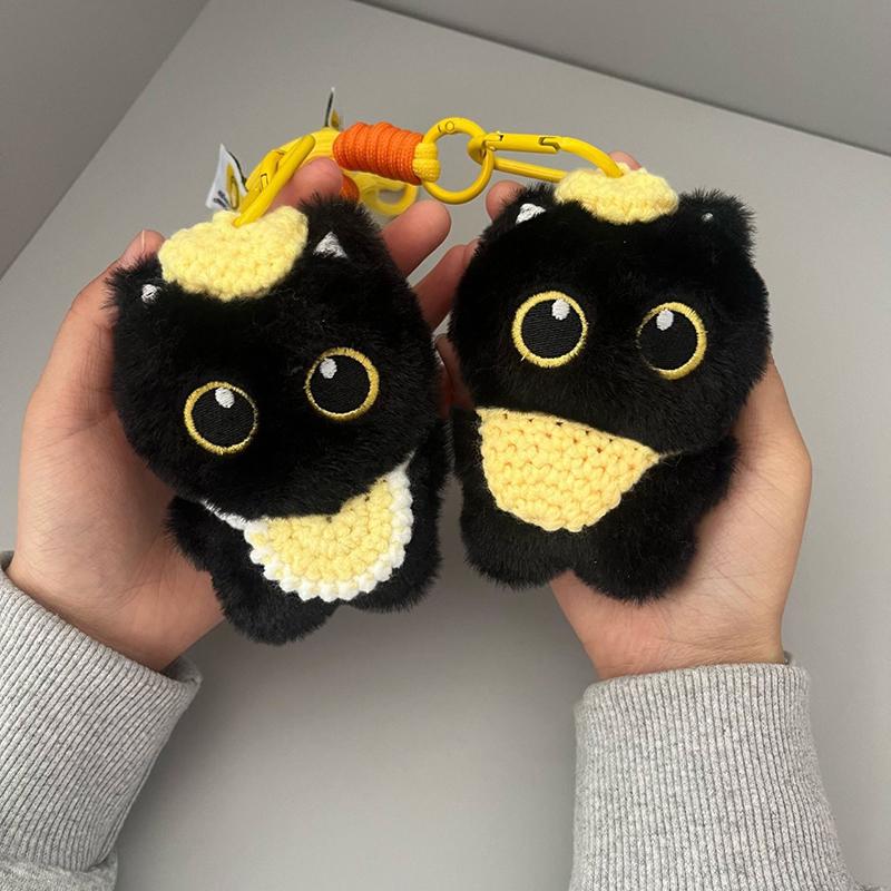 Kawaii Black Kitten Squeaky Plush Keychain Cartoon Cat Stuffed Doll Keyring Cute Bag Pendant Backpack Hanging Decoration Gifts
