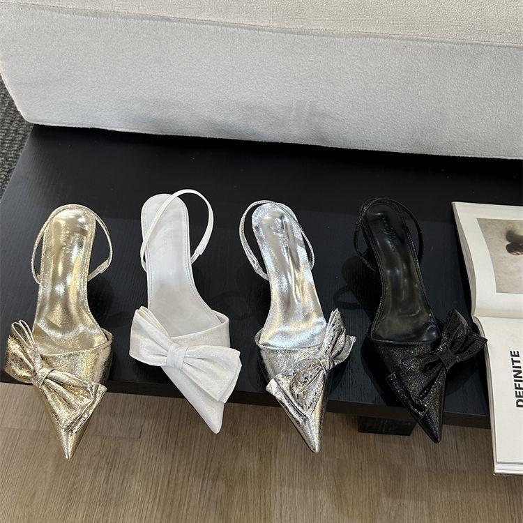 French Pointed Head Temperament Bow Sweet with Skirt Temperament Bag Head Sandals 2025 Spring and Autumn After Trip Strap Single Shoes