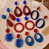 Retro Hong Kong Red Color Block Exaggerated Luxury Dangle Earrings - 2025 Vacation Style
