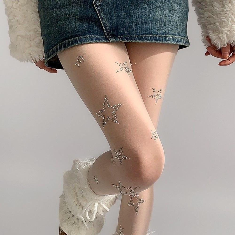 Star Diamond Rhinestone Thigh High Stockings Fishnet Underwear Pantyhose Kawaii Women Pantyhose