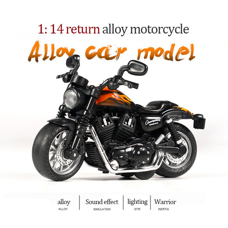 Non-Toxic 1/14 Motorcycle Toys Simulation Alloy Car Model With Sound And Light Pull Back Toy Car Toys Hobbies Modeling Die Cast Vehicles