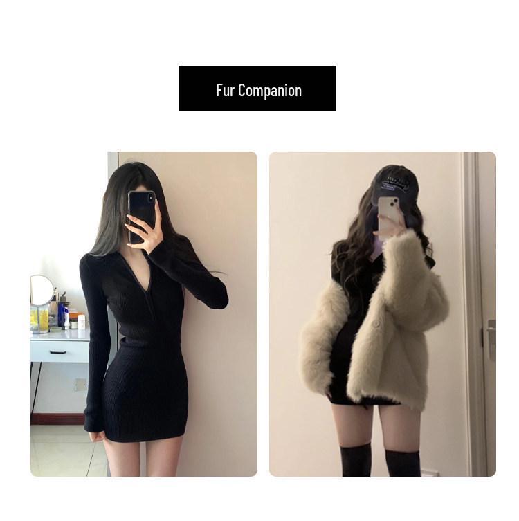 Women's Black Slim-Fit Dress with Coat - 2026 Autumn/Winter High-End Cinched Waist Little Black Dress