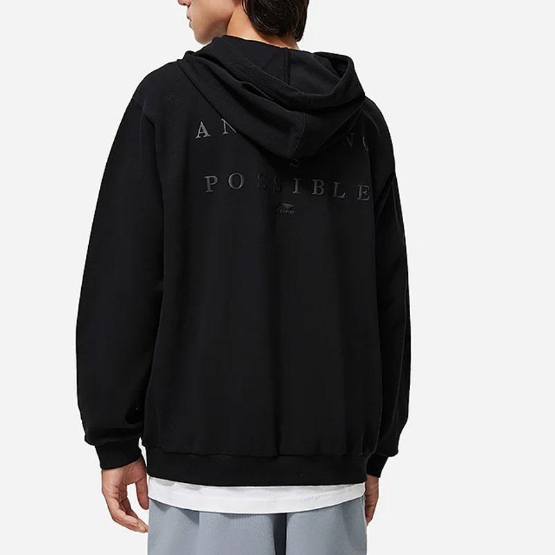 Li Ning Sports Lifestyle Series Letter Print Hooded Sweatshirt Men Sweatshirt Black AWDT393-3