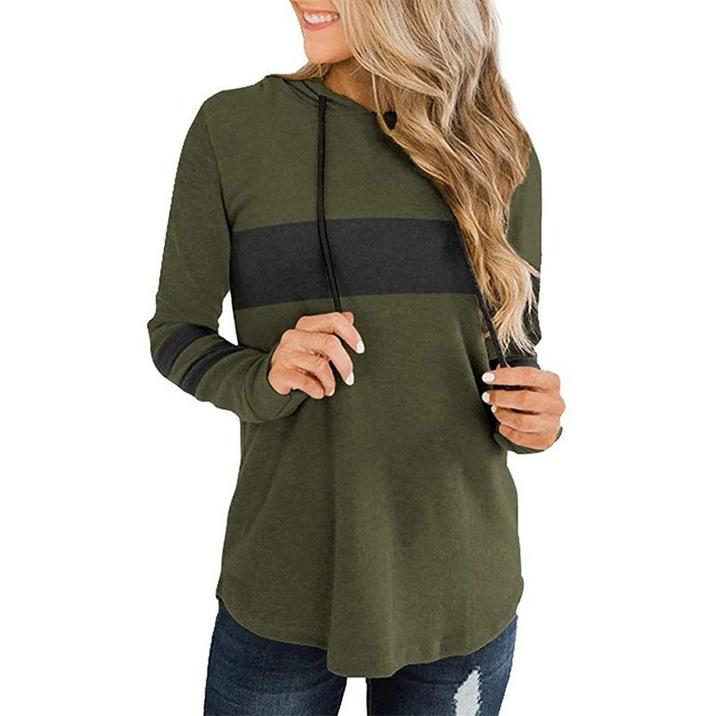 Women's Loose Comfortable Fashionable And Casual Long Sleeved Patchwork Hooded Top