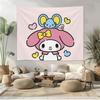 Sanrio My Melody Printed Tapestry Pink Cartoon Cute Bedroom Living Room Background Wall Decoration Dormitory Apartment
