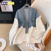 Fett mm200 Pfund Vintage Denim Patchwork Pullovermantel ins Mode Frau 2024 Herbst und Winter Verdickt Locker Nische Strickjacke
