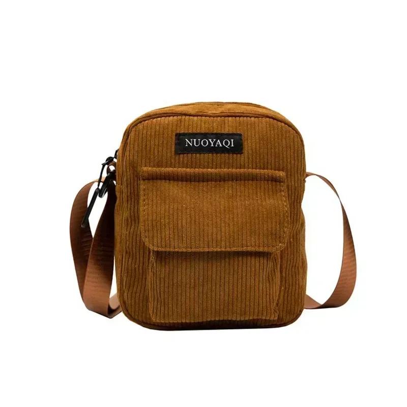 Casual Zipper Corduroy Crossbody Bag Cute Shopping Bags Women Single Shoulder Bag Phone Pouch Striped Cloth Fabric Handbags