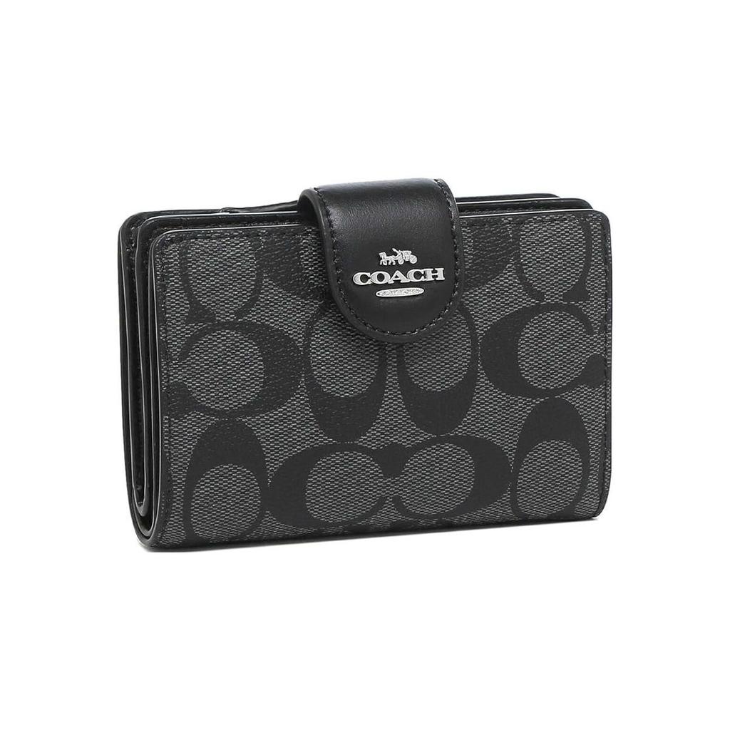 Coach Corner Zip Classic Fashion Monogram Corner Zip PVC Wristlet Clutch Mahjong Wallet Women clutch Charcoal C0082-SVDK6